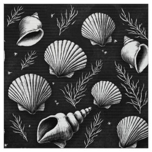Tissu Coquillages et algues en noir et blanc