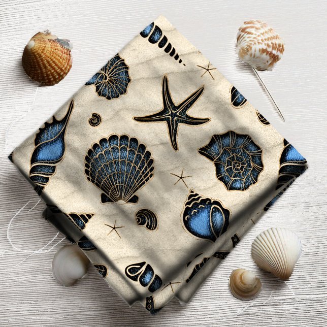 Tissu Coquillages et sable bleu ID782 (Créateur téléchargé)