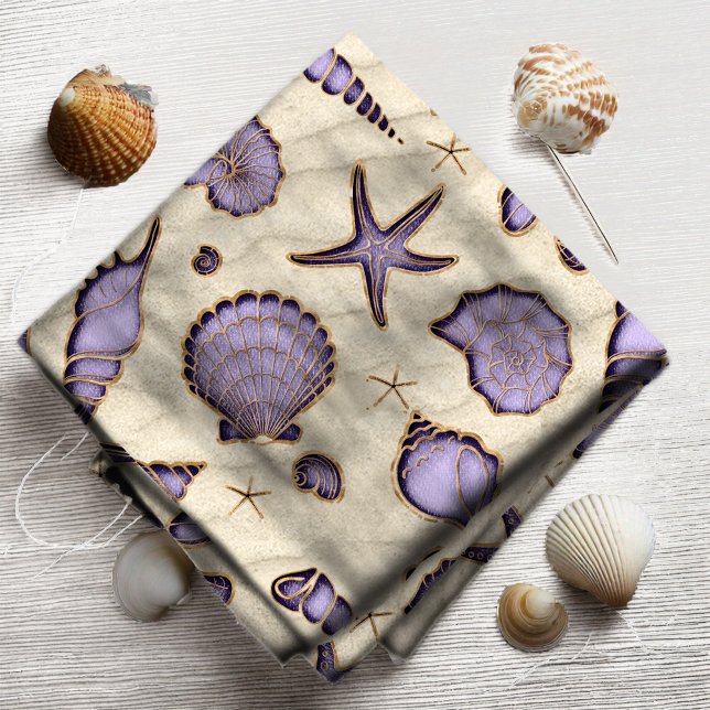 Tissu Coquillages et sable violet ID782 (Créateur téléchargé)