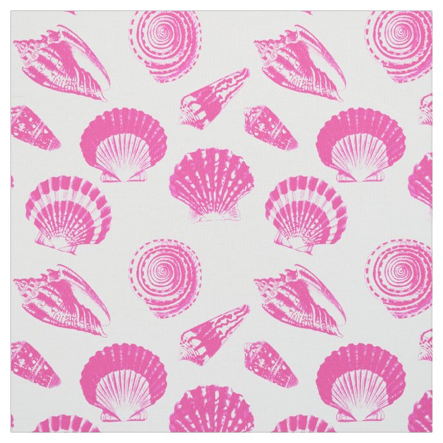 Tissu Coquillages - Fuchsia rose et blanc (Échantillon)