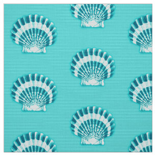Tissu Coquillages marins - aqua et turquoise
