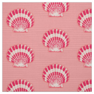 Tissu Coquillages marins - nuances de corail rose