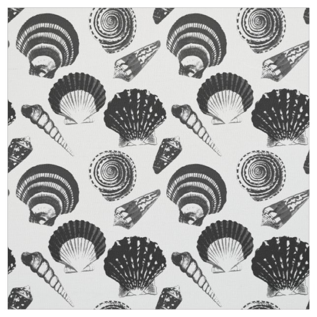 Tissu Coquillages - noir et blanc sur un arrière - plan  (Échantillon)
