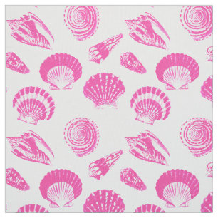 Tissu Coquillages - rose fuchsia et blanc