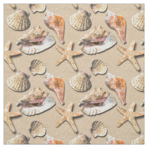 Tissu Coquilles de mer sur le sable de plage