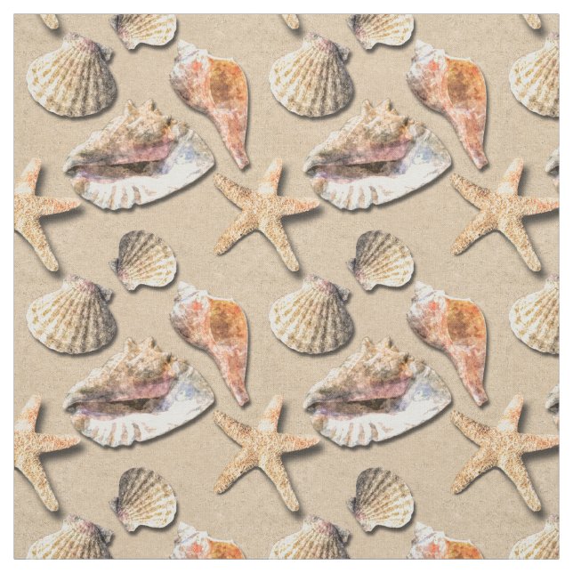 Tissu Coquilles de mer sur le sable de plage (Échantillon)