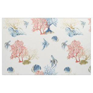 Tissu Coquilles tropicales de corail de poissons de fan