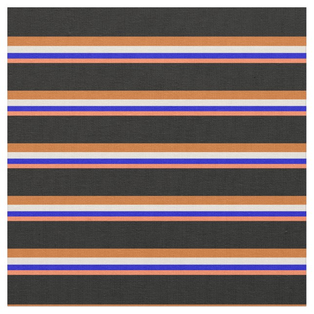 Tissu Corail, Bleu, Beige, Chocolat & Lignes noires (Fermer)