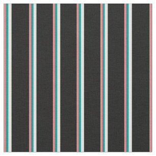 Tissu Corail clair, Cyan foncé, Cyan clair et lignes noi
