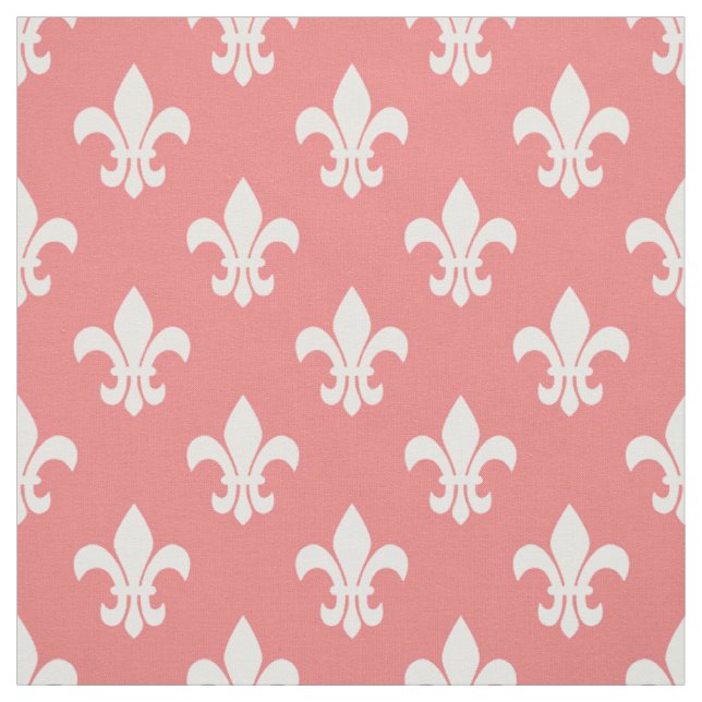 Tissu Corail clair, Fleur De Lis Blanc Motif (Échantillon)