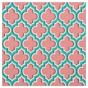 Tissu Corail clair, Quatrefoil marocain Turquoise #5DS