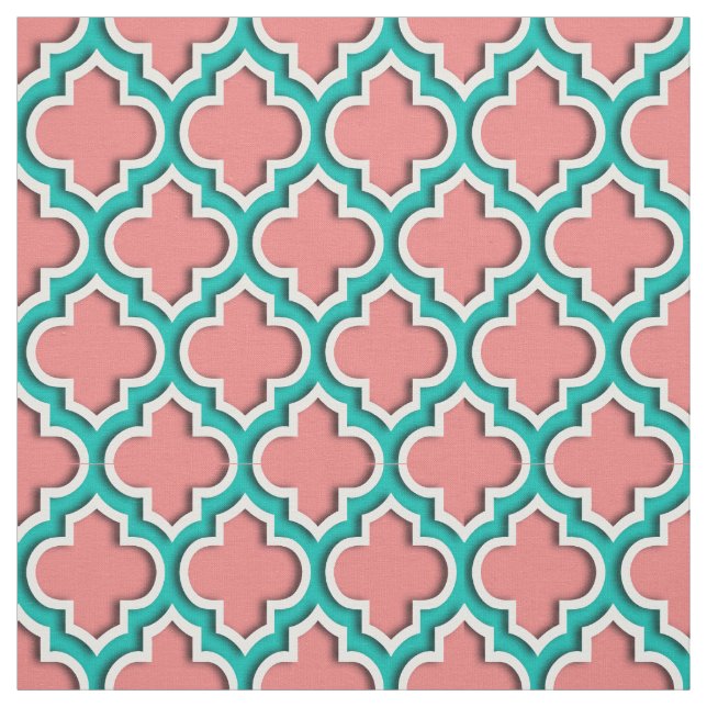 Tissu Corail clair, Quatrefoil marocain Turquoise #5DS (Échantillon)