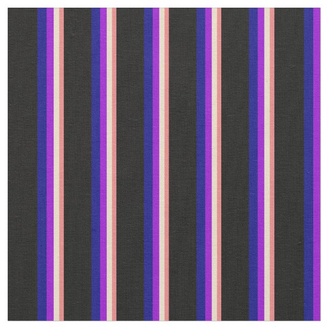 Tissu Corail clair, Tan, Violet foncé, Lignes bleues et  (Fermer)