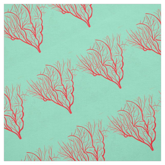Tissu Corail de feu rouge moderne, art de la nature (Échantillon)