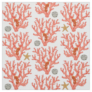 Tissu Corail de mer, dollar de sable et étoiles de mer