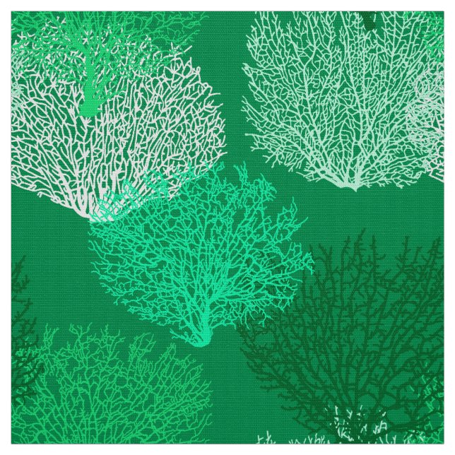 Tissu Corail de ventilateur imprimé, nuances de Jade ver (Échantillon)
