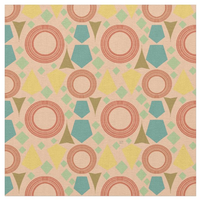 Tissu Corail du milieu du siècle géométrique (Fermer)