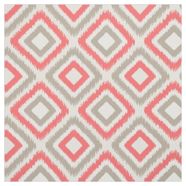Tissu Corail et brun moderne Ikat motif (Échantillon)