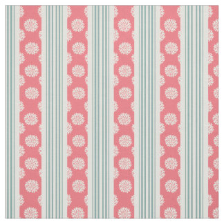 Tissu Corail et pivoines et rayures de menthe