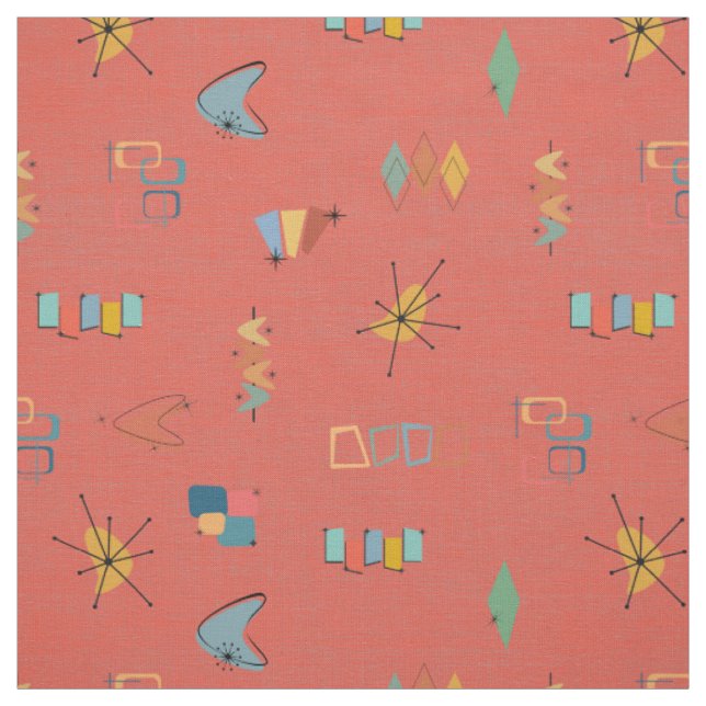Tissu Corail foncé texturé milieu du siècle moderne (Échantillon)