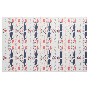 Tissu Corail nautique Orange Marine Baleines cordages et