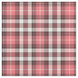 Tissu Corail rose, noir et blanc Plaid