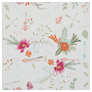 Tissu Corail rose Vert Rustique Motif Floral
