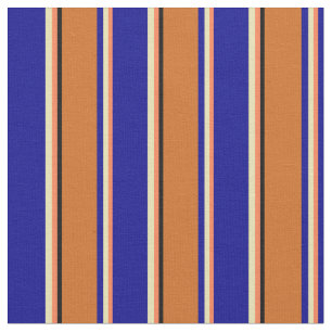 Tissu Corail, Tan, Bleu foncé, Chocolat & Grandes Noires