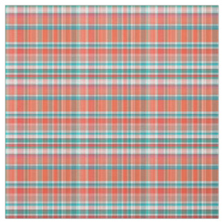 Tissu Corail, Turquoise, Blanc Preppy Madras Style Plaid
