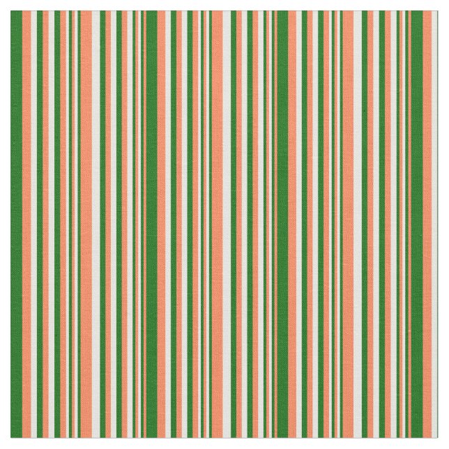 Tissu Corail, vert foncé et rayures blanches (Fermer)