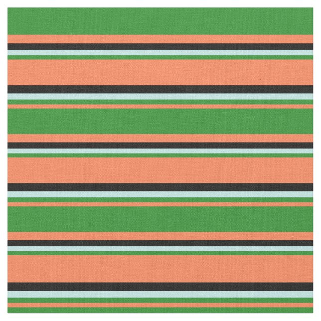 Tissu Corail, Vert Forêt, Turquoise & Motif Noir (Fermer)