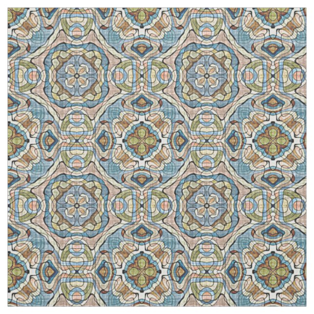 Tissu Corail vert Orange Bleu Bali Batik Style Motif (Échantillon)