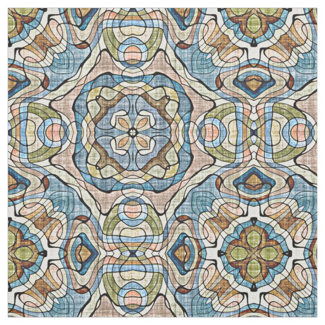 Tissu Corail vert Orange Bleu Bali Batik Style Motif (Échantillon)