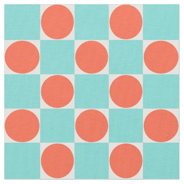 Tissu Coral et damier à cercle Aqua (Fermer)