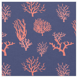 Tissu Coral Peach et Navy Blue Patterned