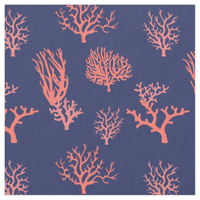 Tissu Coral Peach et Navy Blue Patterned (Fermer)