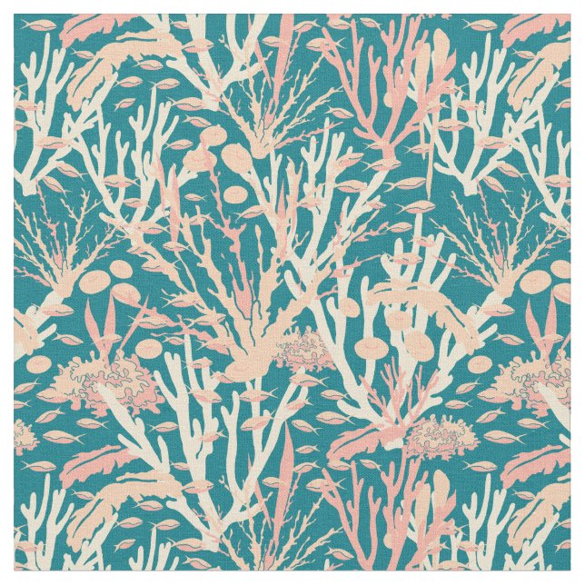 Tissu Coral Reef Motif sur le bleu Turquoise (Fermer)