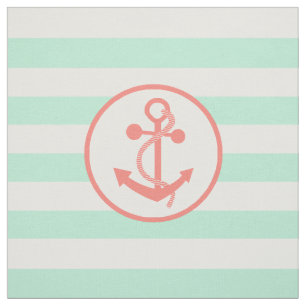 Tissu Coral rose Ancre nautique et pintes vert