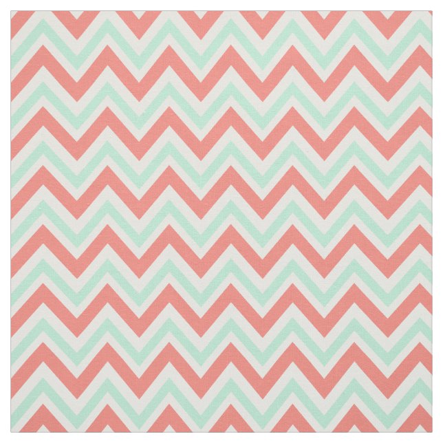 Tissu Coral rose et menthe vert Chevron Motif (Échantillon)