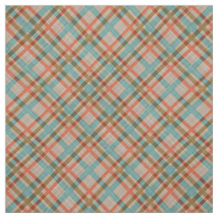 Tissu Coral Rouge Orange Turquoise Blue Plaid Motif