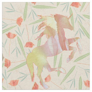 Tissu Coral Saumon Yellow Pink Unicorne Motif