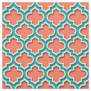 Tissu Coral Teal White Moroccan Quatrefoil #5DS
