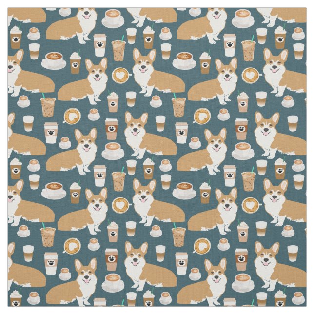 Tissu Corgi Coffee fabric - mignon corgi motif (Échantillon)