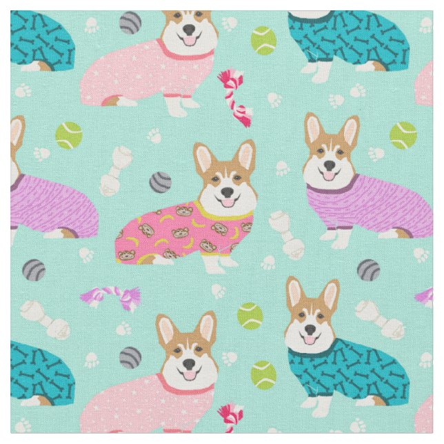 Tissu corgi dans la menthe pjs (Fermer)