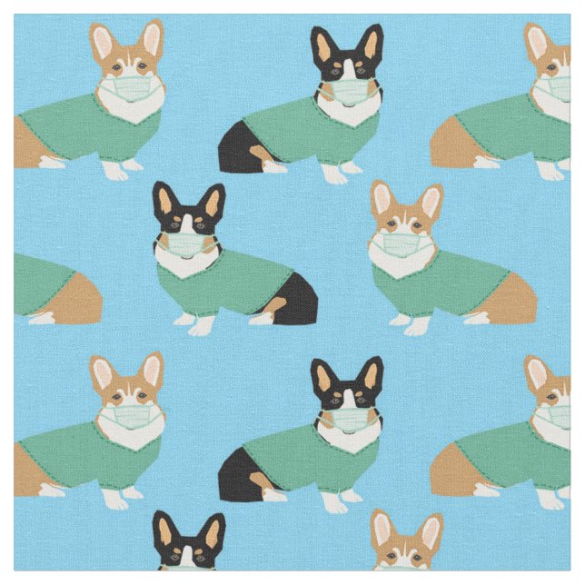 Tissu corgi dog dans les gommes bleu clair (Fermer)