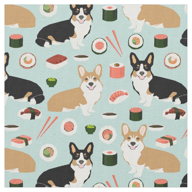 Tissu corgi dog sushi food (Fermer)