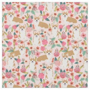 Tissu corgi dogs vintage floral rose pâle