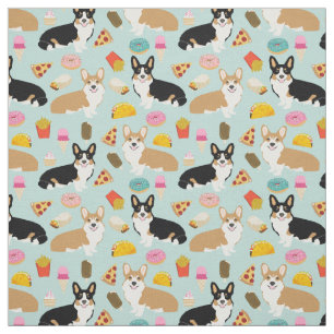 Tissu Corgi Junk Food Fabric - joli dessin de corgis