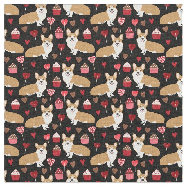 Tissu Corgi Valentines - noir (Fermer)