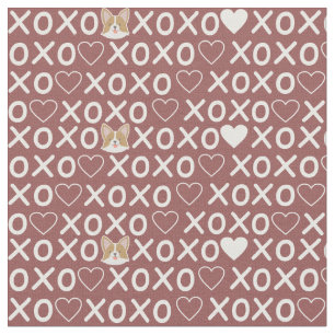 Tissu Corgi Xoxo aime le coeur doux. Chien marron crème 